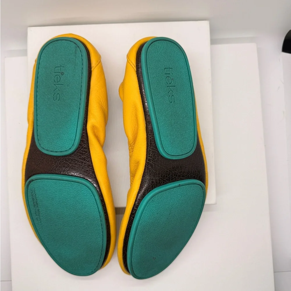 Tieks Mustard Yellow Ballet Flats with Teal Pouch - Picture 7 of 8